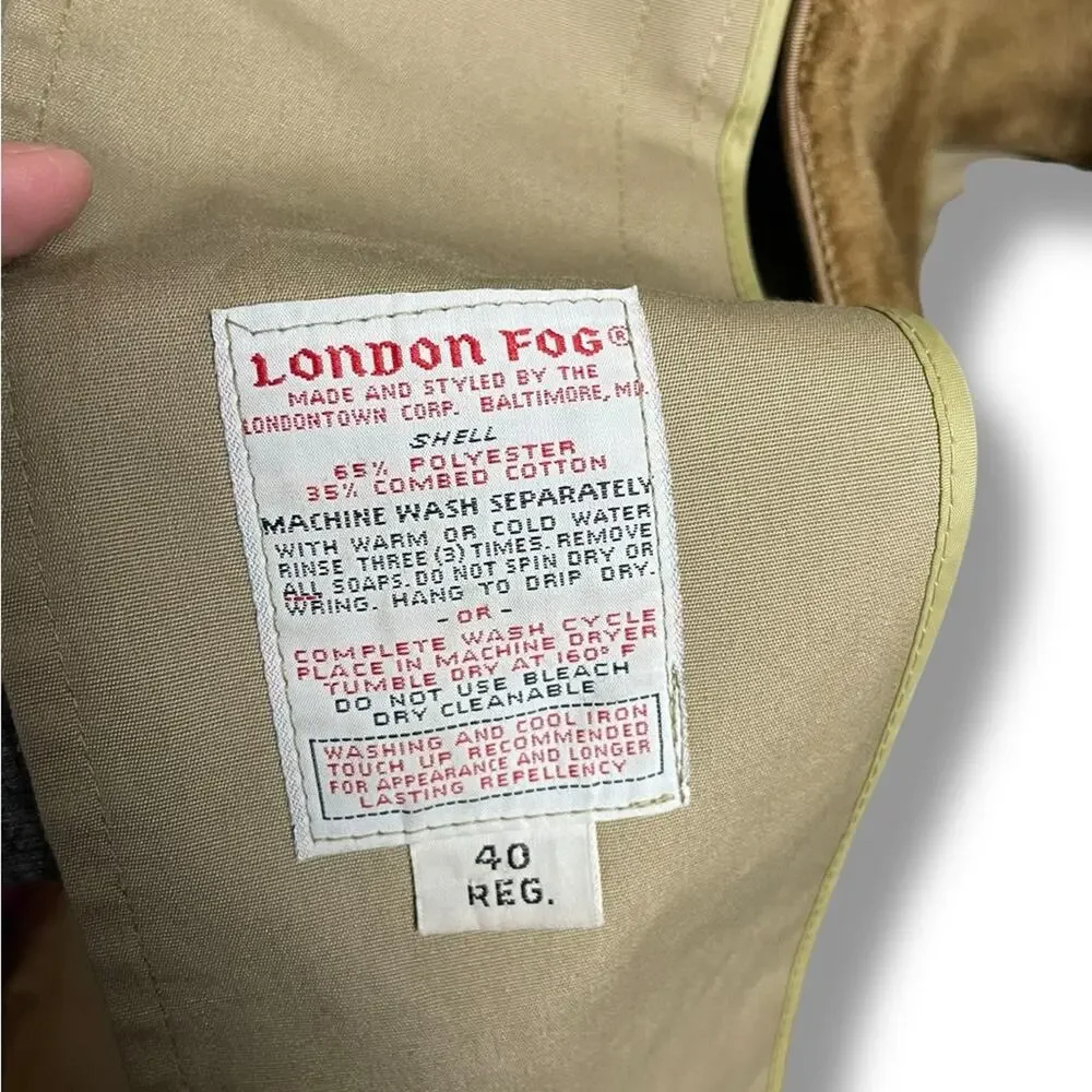 Vintage London Fog Men's Classic Tan khaki Trench Coat with zip liner medium 40